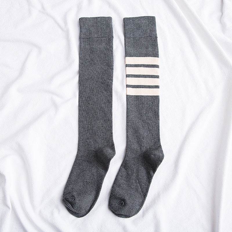 Four bars long tube knee socks - Mubimart