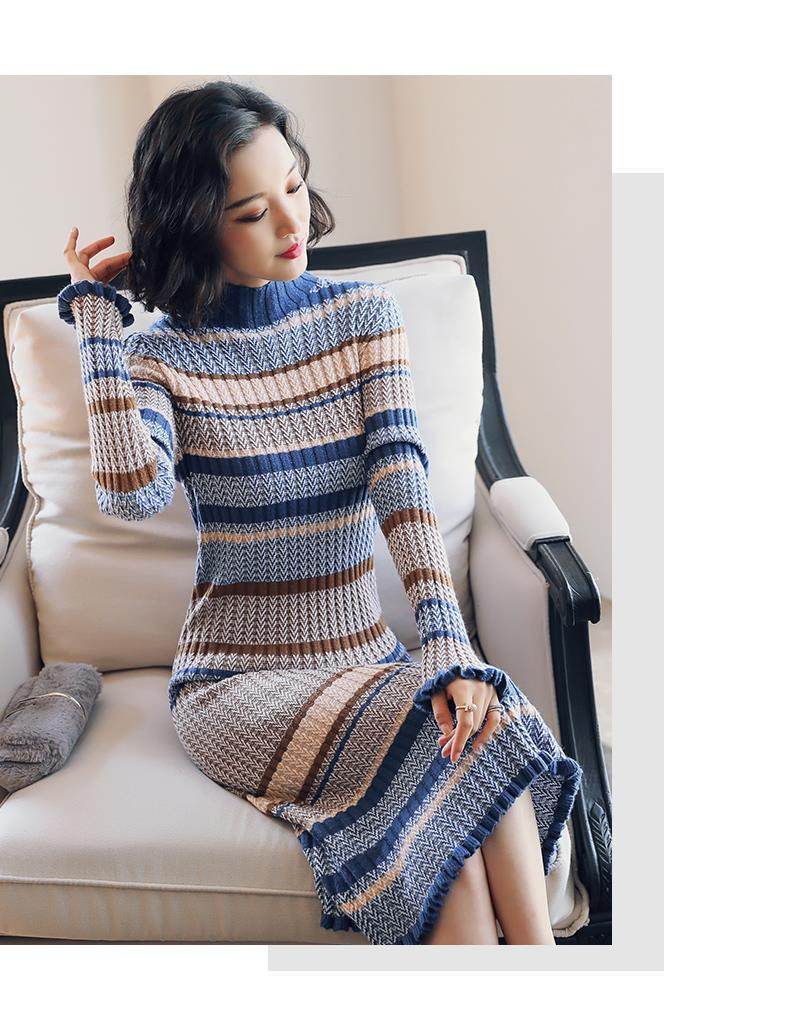 Knit Turtleneck Dress - Mubimart