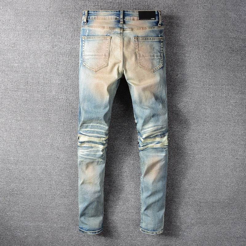Slim-fit jeans with knee stitching - Mubimart