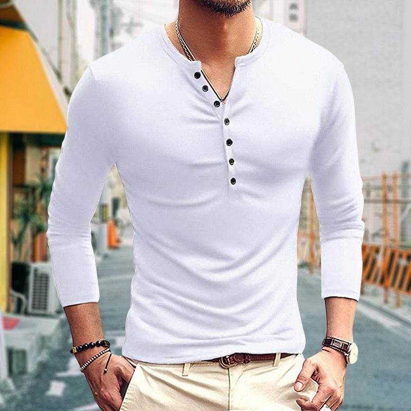 Korean MenS Slim Clamshell Pockets Long Sleeve T-Shirt - Mubimart