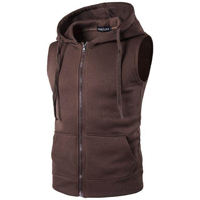 New Men's Sleeveless Cotton Zipper Hoodies - Mubimart