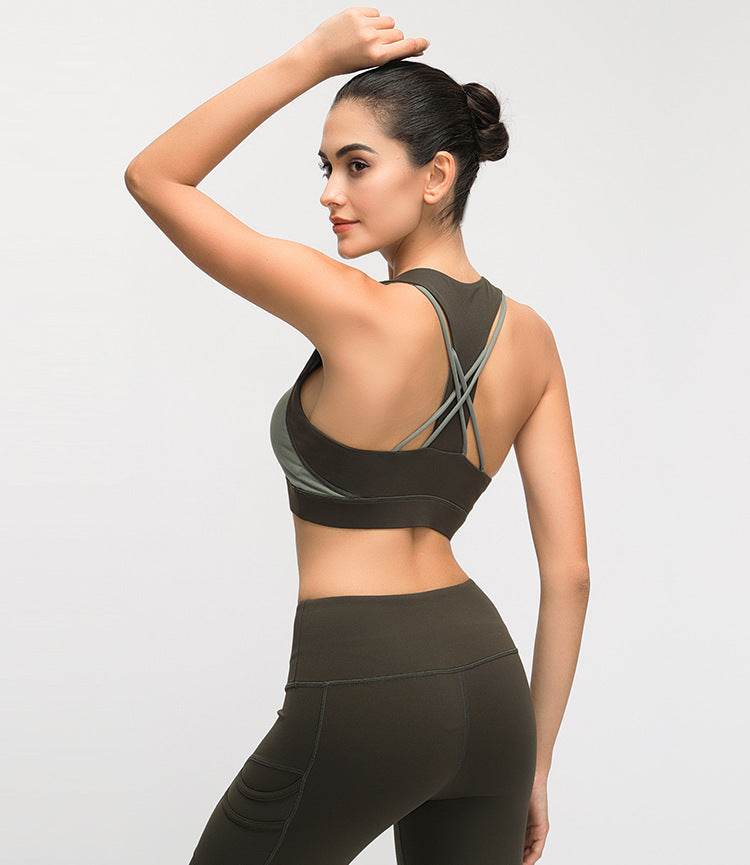 Contrast-panel sports bra - Mubimart
