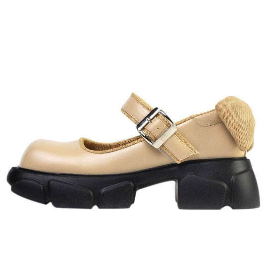 Thick Soled Mary Jane Shoes With Shallow Bow - Mubimart