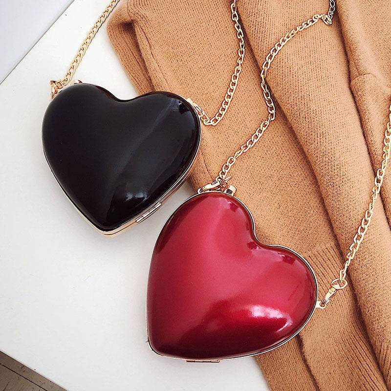 Mini Cross Body Chain Shoulder Heart Satchel - Mubimart