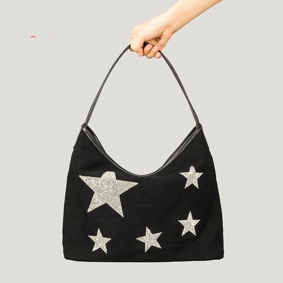 Retro Five-pointed Star Rhinestone Tote Bag For Women - Mubimart