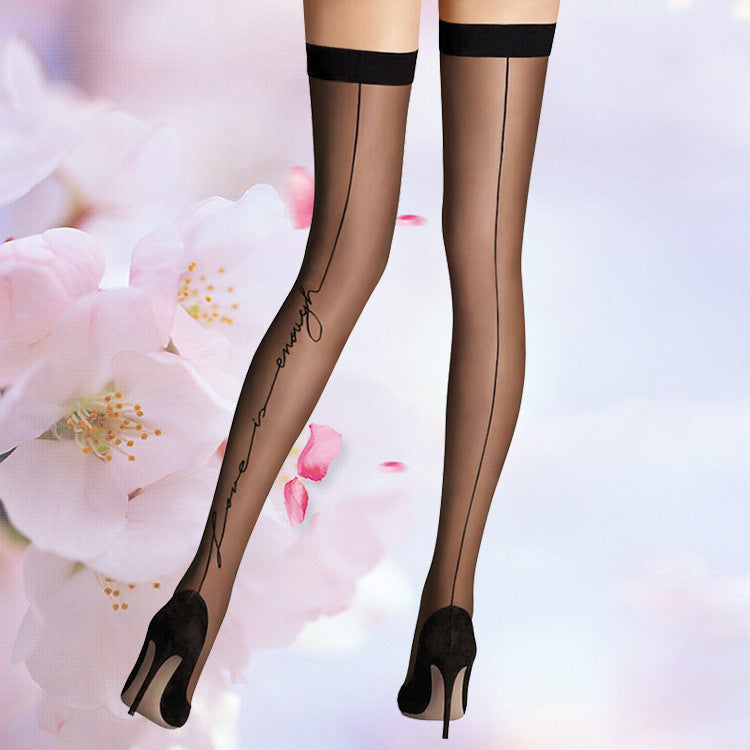 Knee High Socks New Jacquard Letter Back Vertical Line Stockings - Mubimart - Womens Tights 