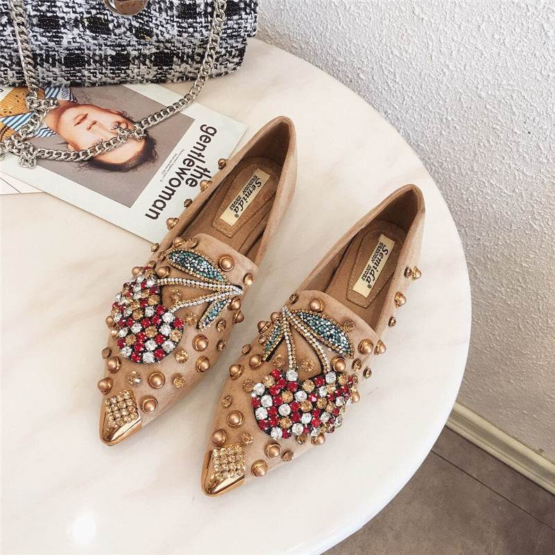 Pointed toe net red flat shoes - Mubimart