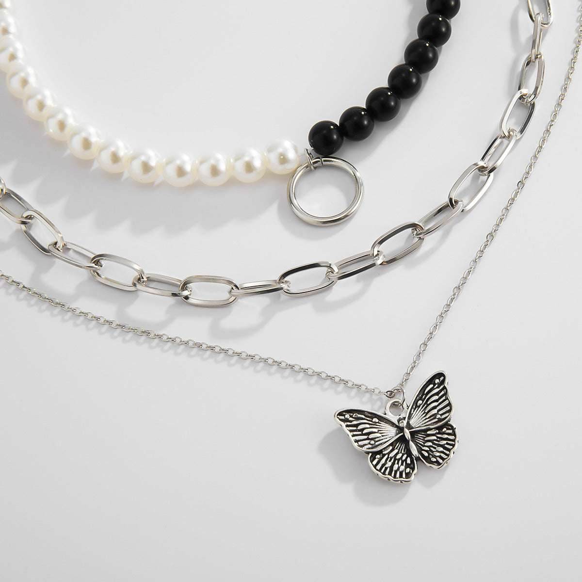 Punk Color Contrast Cross Chain Necklace Women - Mubimart