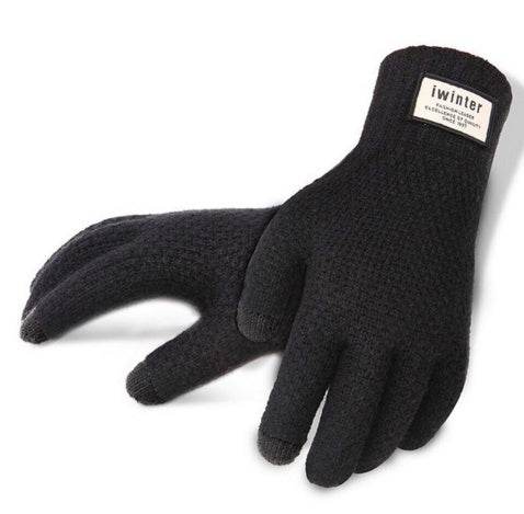 Winter Autumn Men Knitted Gloves Touch Screen High Quality Male Thicken Warm Wool Cashmere Solid Gloves Men Mitten Business - Mubimart