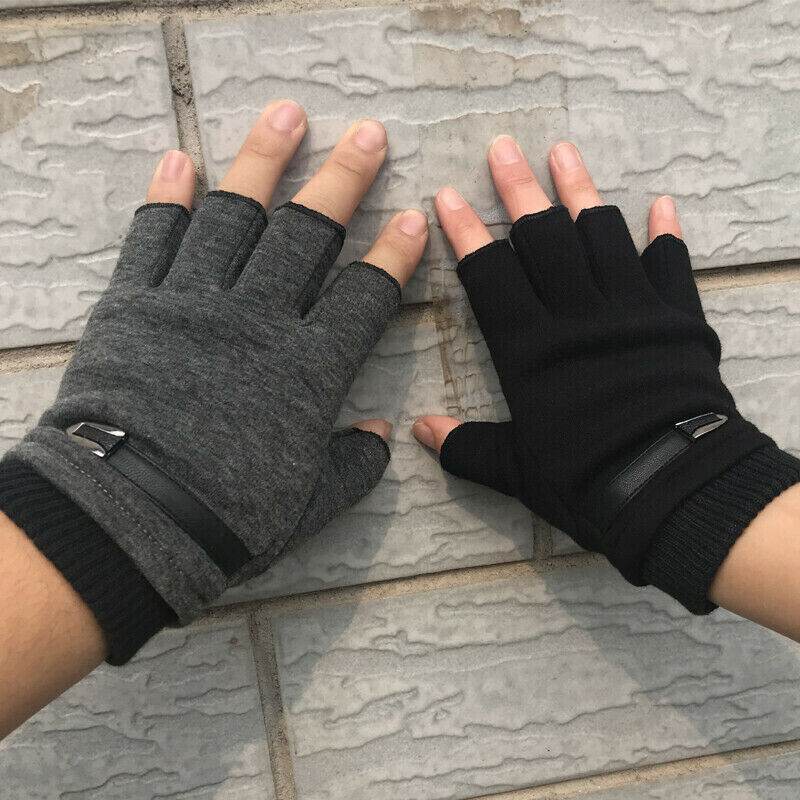 Mens Fingerless Gloves Magic Half Finger Winter Typing Touch Thermal Gloves Gift - Mubimart
