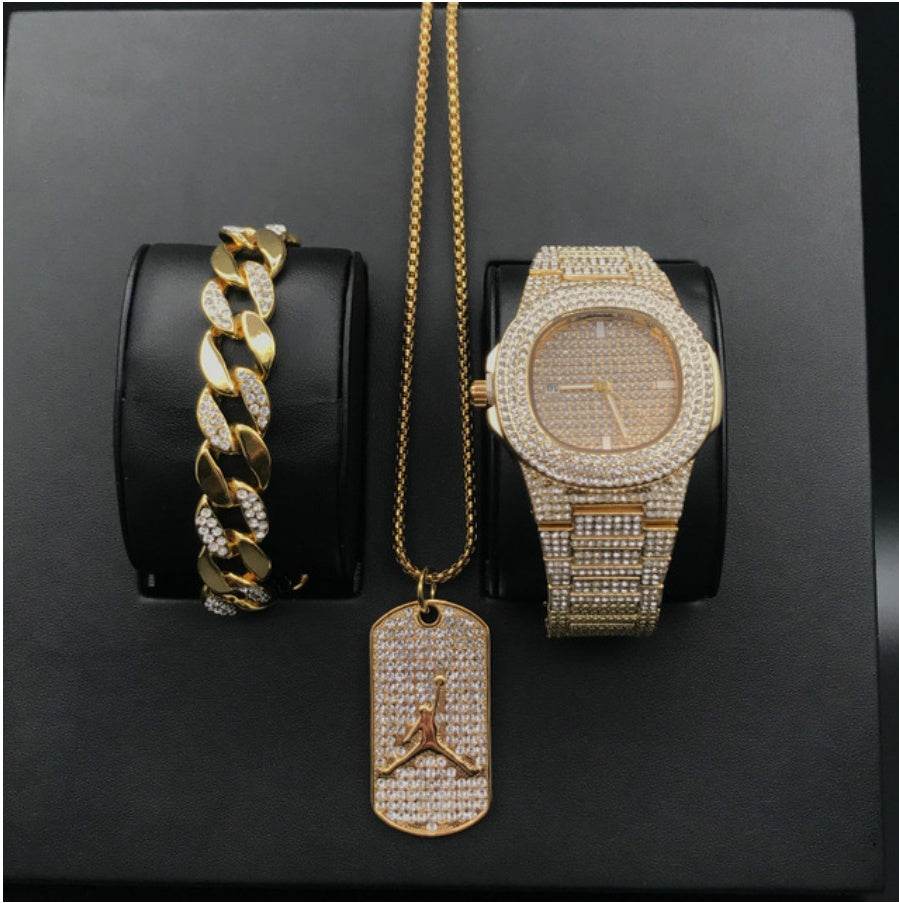 Mens Watches Luxury Brand Fashion Diamond Date Quartz Watch - Mubimart