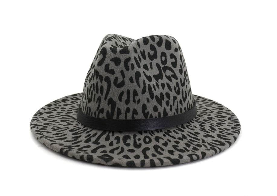 Wide Brim Leopard Wool Fedora Felt Hat For Women - Mubimart