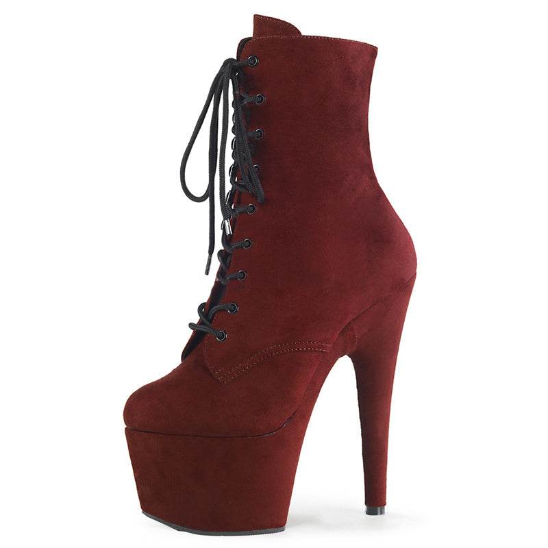 Super High Heels Stiletto Suede Lace Up Low Boots - Mubimart