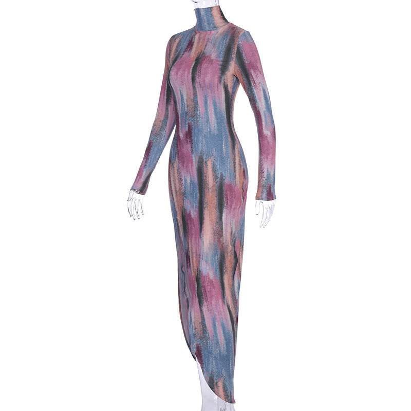 Long sleeve split midi dress - Mubimart