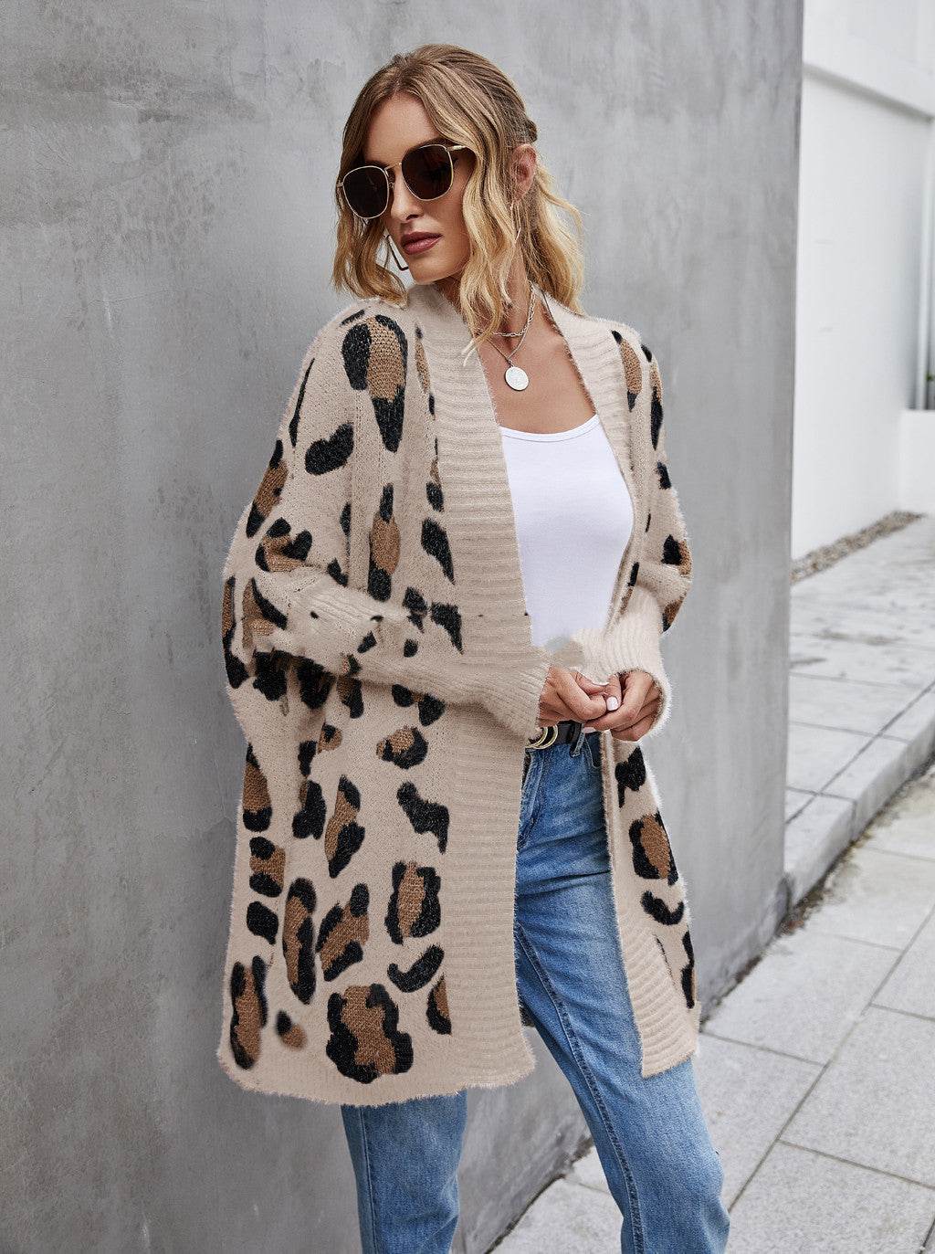 Women's Plus Size Cardigan Jacket Leopard Sweater - Mubimart