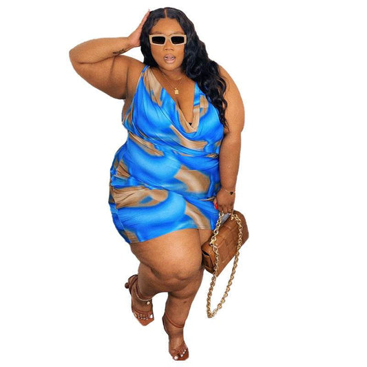 Summer Casual Printed Loose Plus Size Dress - Mubimart