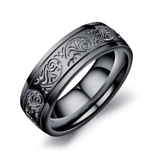 Vintage pattern titanium steel ring men - Mubimart