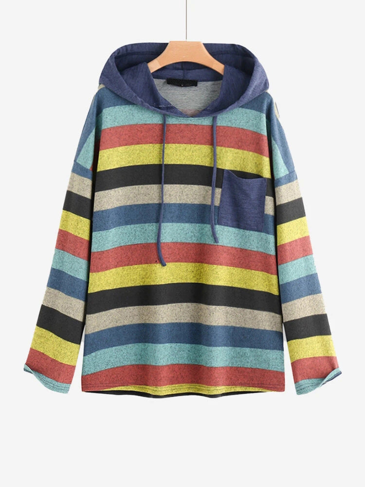 Long sleeve striped plus size sweatshirt - Mubimart -  