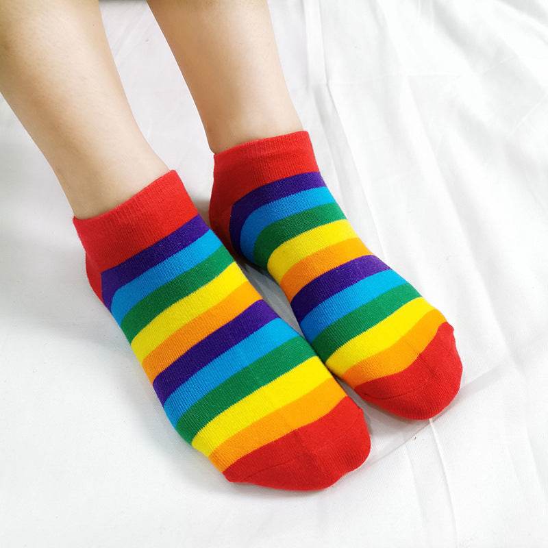 Rainbow Short Tube Low Top Doll Unisex Ins Trend Trendy Socks - Mubimart