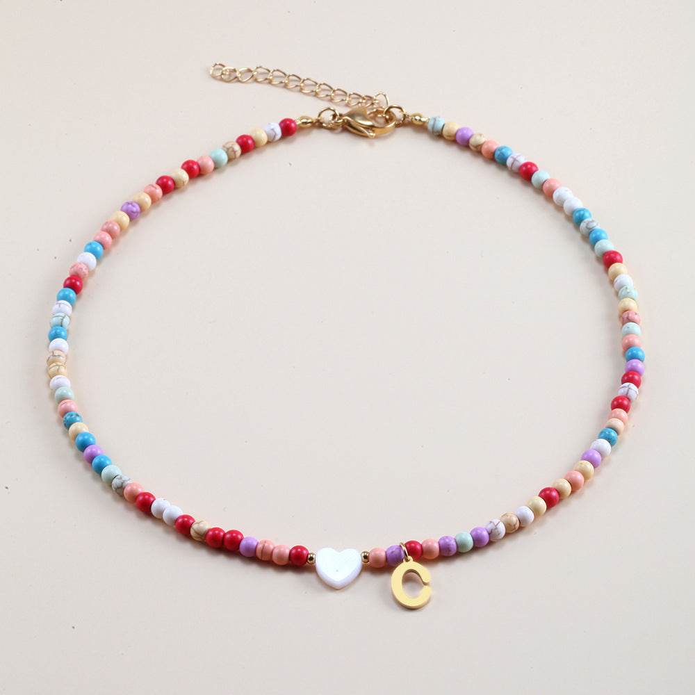 Colorful Beads Initial Choker For Women Stainless Steel Lett - Mubimart