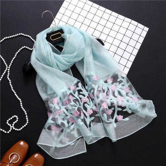 new brand women scarf fashion hollow Embroidery silk scarves lady shawls and wraps spring summer sunscreen beach stoles - Mubimart