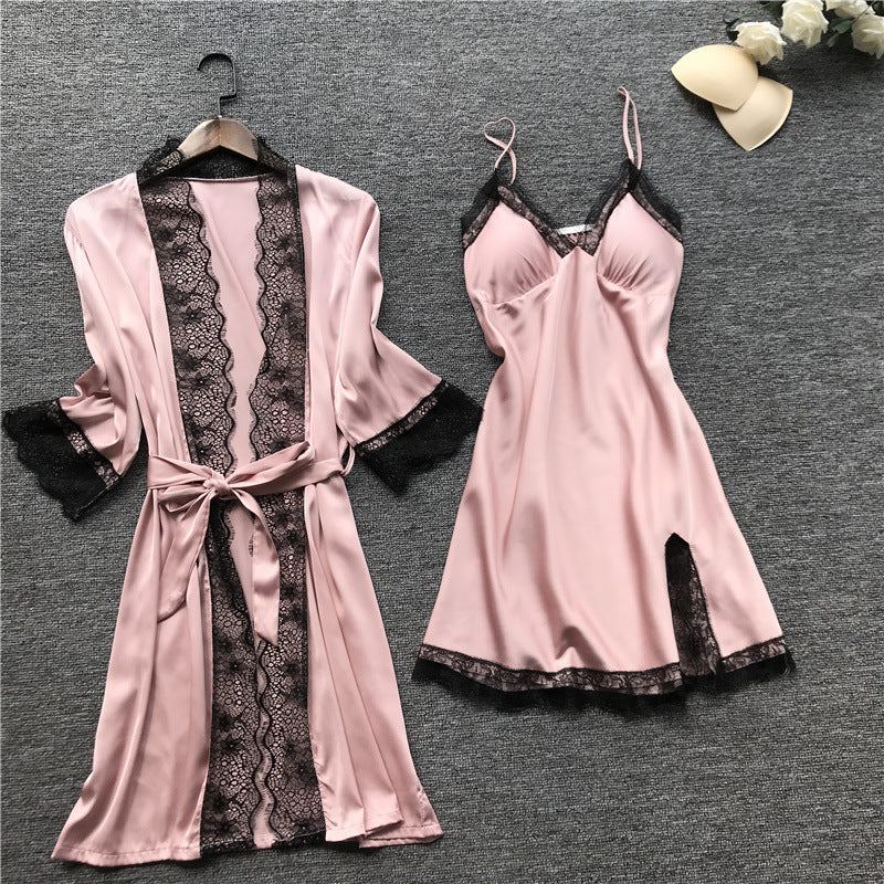 Silk pajama four piece set - Mubimart -  