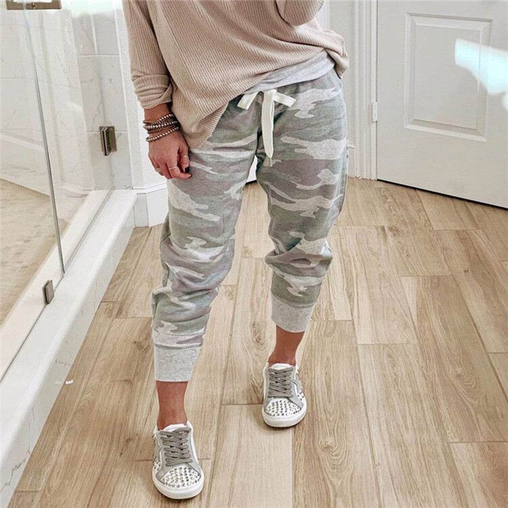 Camo print casual drawstring Jogger - Mubimart