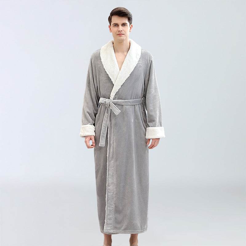 Men's Winter Plus Size Long Bathrobe Coral Fleece Full Length Pajamas - Mubimart