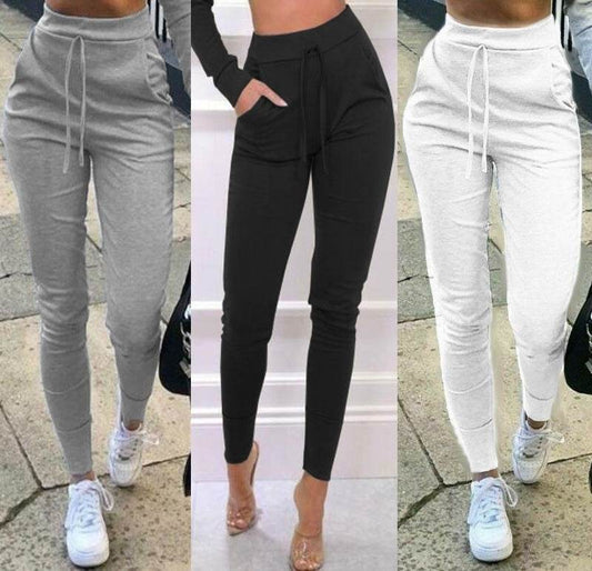 Women Korean Style High Waist Lace-up Sweatpants Autumn Winter Fashion Casual Joggers Pants Slim Fit Pencil Trousers Femme - Mubimart