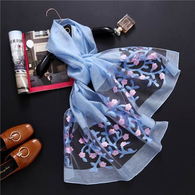 new brand women scarf fashion hollow Embroidery silk scarves lady shawls and wraps spring summer sunscreen beach stoles - Mubimart