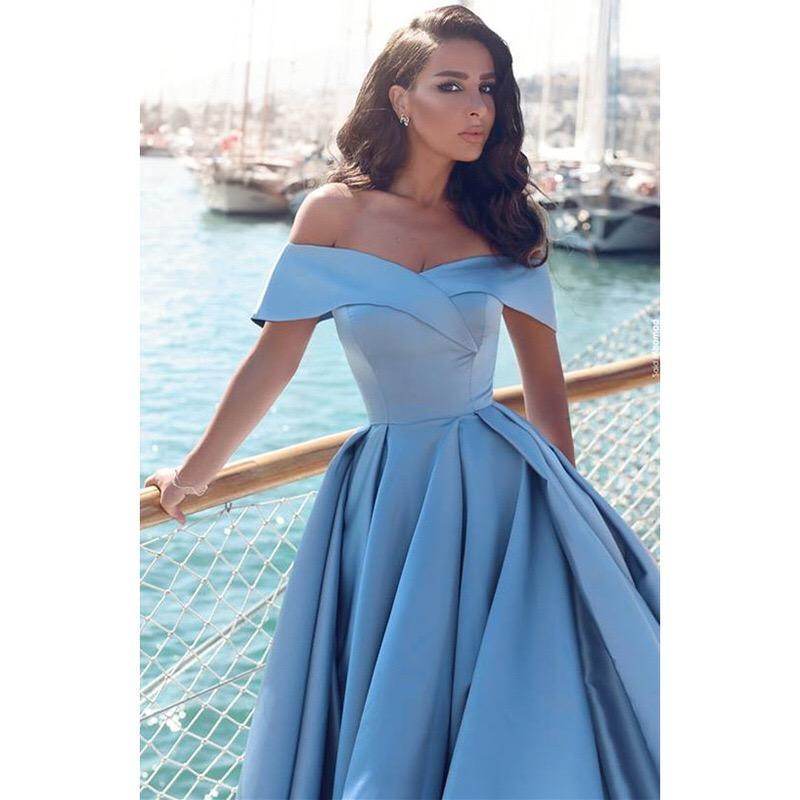 US Size 2-26W Solid Color Temperament Off-shoulder Party Dress Fashion Beautiful Delicate Maxi Dress - Mubimart