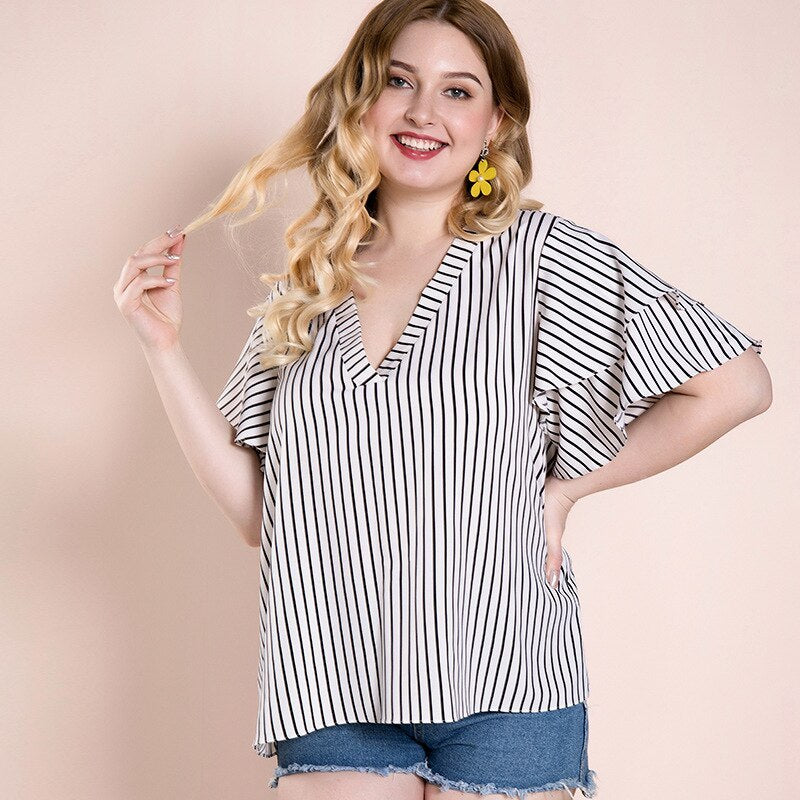 Plus size women's striped top T-shirt - Mubimart -  