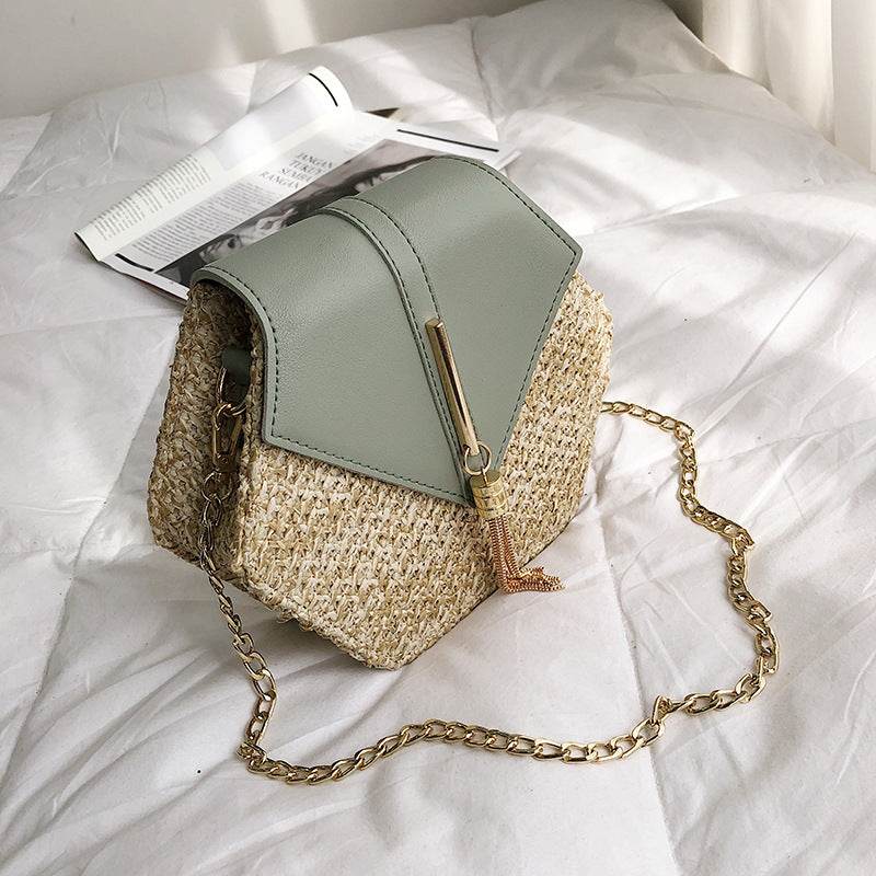 Straw bag shoulder messenger bag beach bag - Mubimart