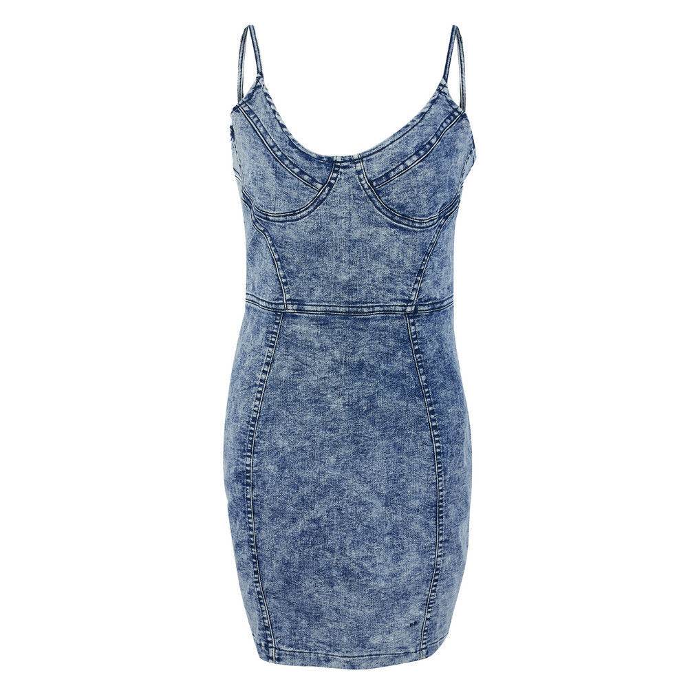 Denim hip dress - Mubimart
