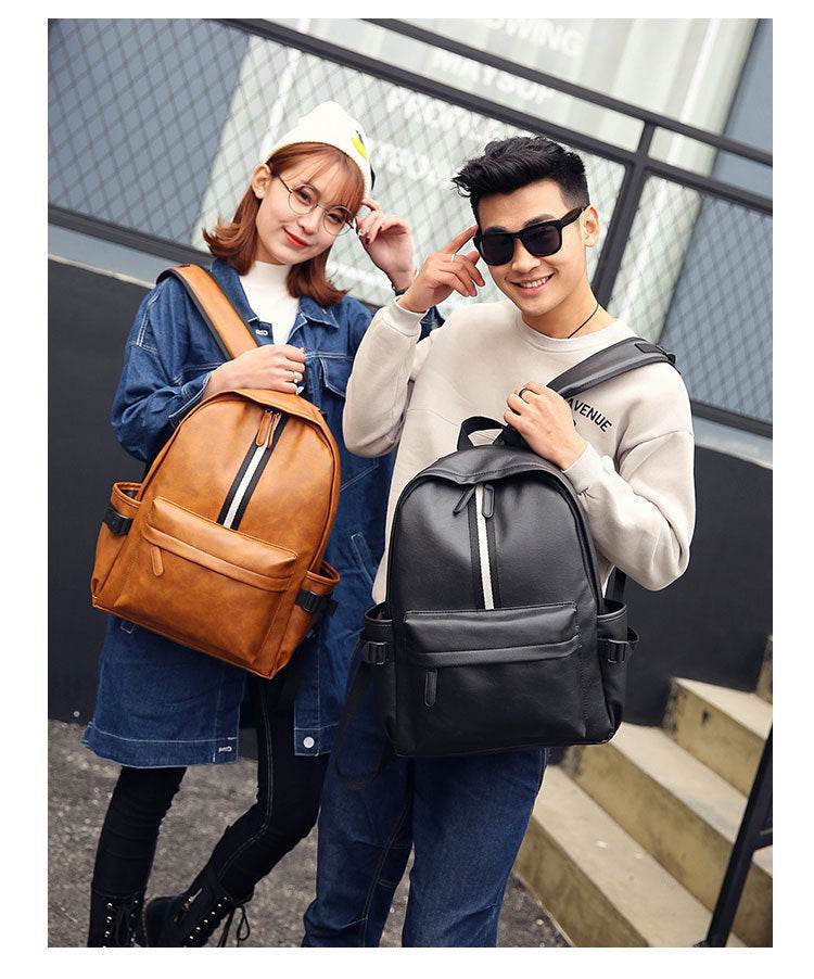 Men and women pu leather backpack - Mubimart