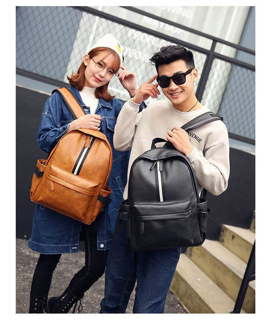 Men and women pu leather backpack - Mubimart