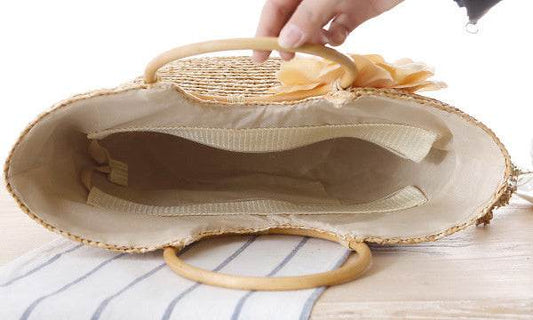 Straw bag beach bag handbag - Mubimart