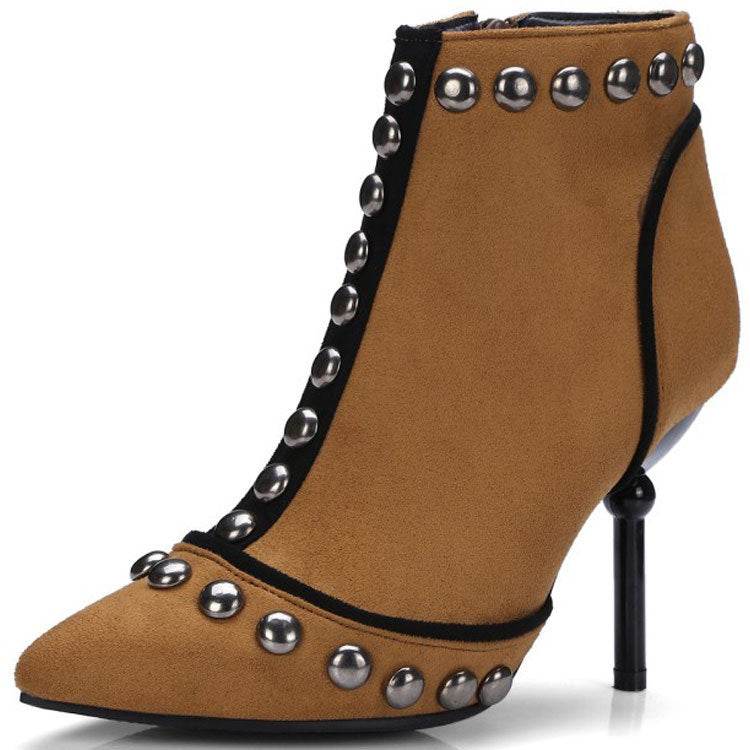 Studded high heel booties pointed - Mubimart