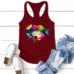 Multicolored Lips Butterflies Printed Tank Top Women - Mubimart -  