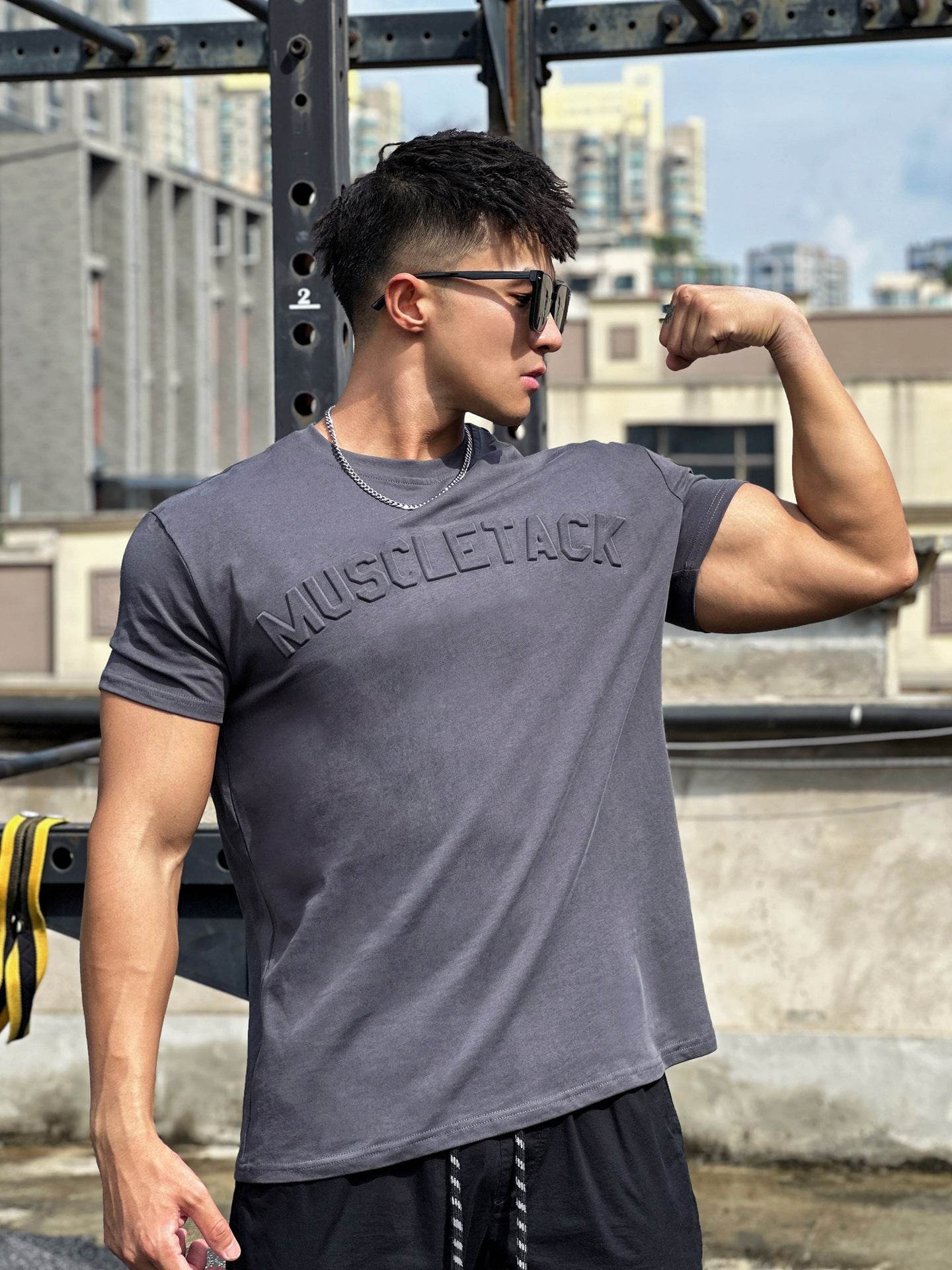 Men's Sports Loose Cotton Workout Short Sleeve T-shirt - Mubimart