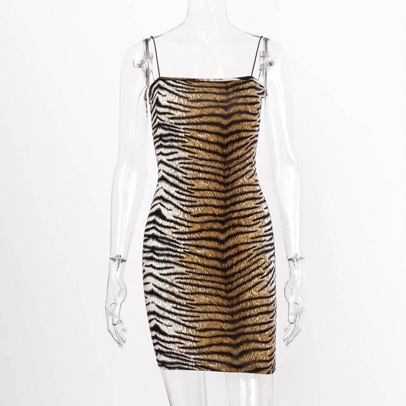 European And American Leopard Print Slip Dress Dress - Mubimart