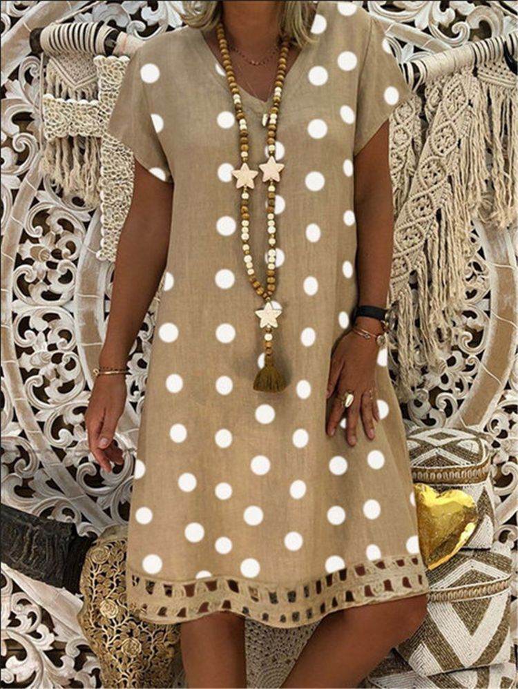 V-neck print midi dress - Mubimart