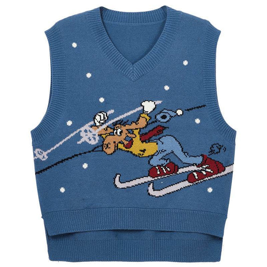 Knit Ski Sleeveless Sweater Vest - Mubimart