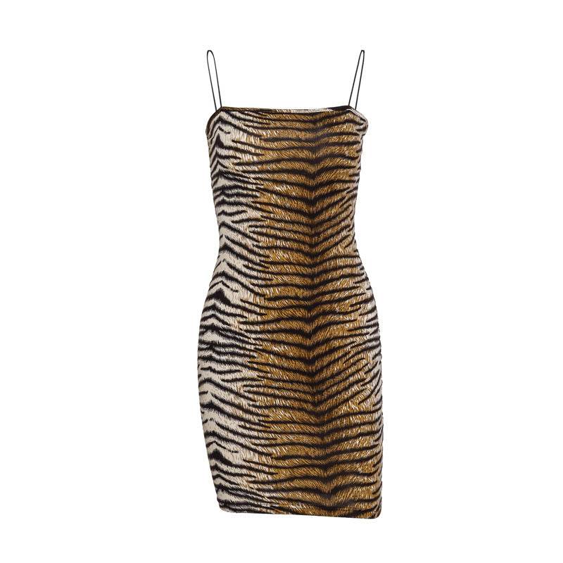 European And American Leopard Print Slip Dress Dress - Mubimart