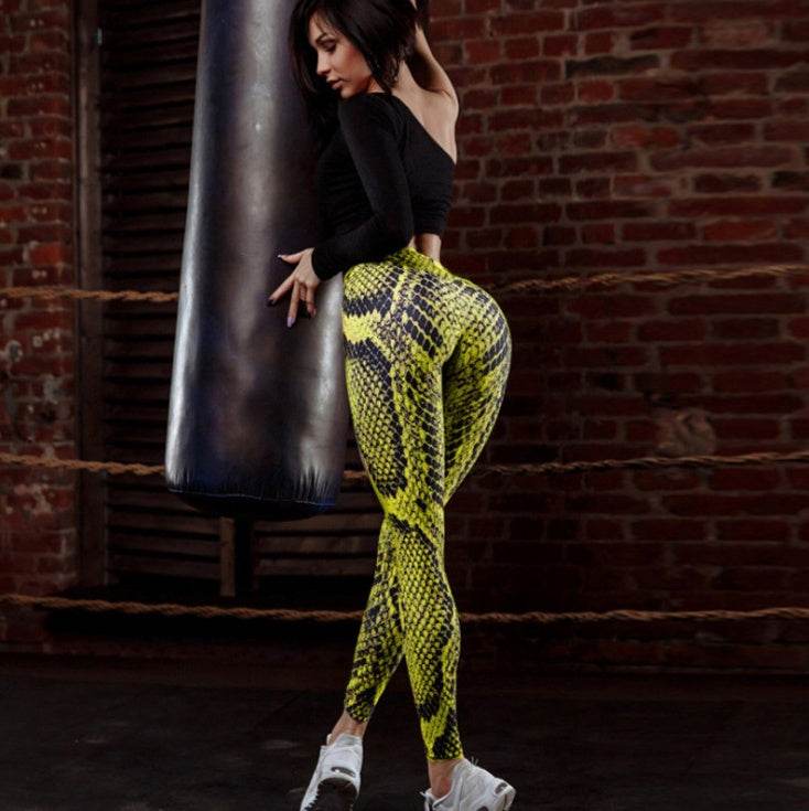 Women Snake Printed Leggings Women Push Up Fitness Sweatpants - Mubimart