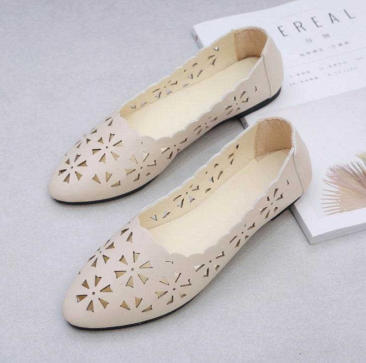 New Arrival Women Flats Shoes Flat Flat Heel Hollow Out Flower Shape Nude Shoes Pointed Toe Shoes zapatos mujer - Mubimart