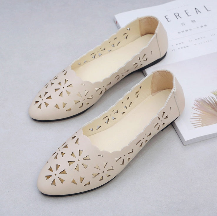 New Arrival Women Flats Shoes Flat Flat Heel Hollow Out Flower Shape Nude Shoes Pointed Toe Shoes zapatos mujer