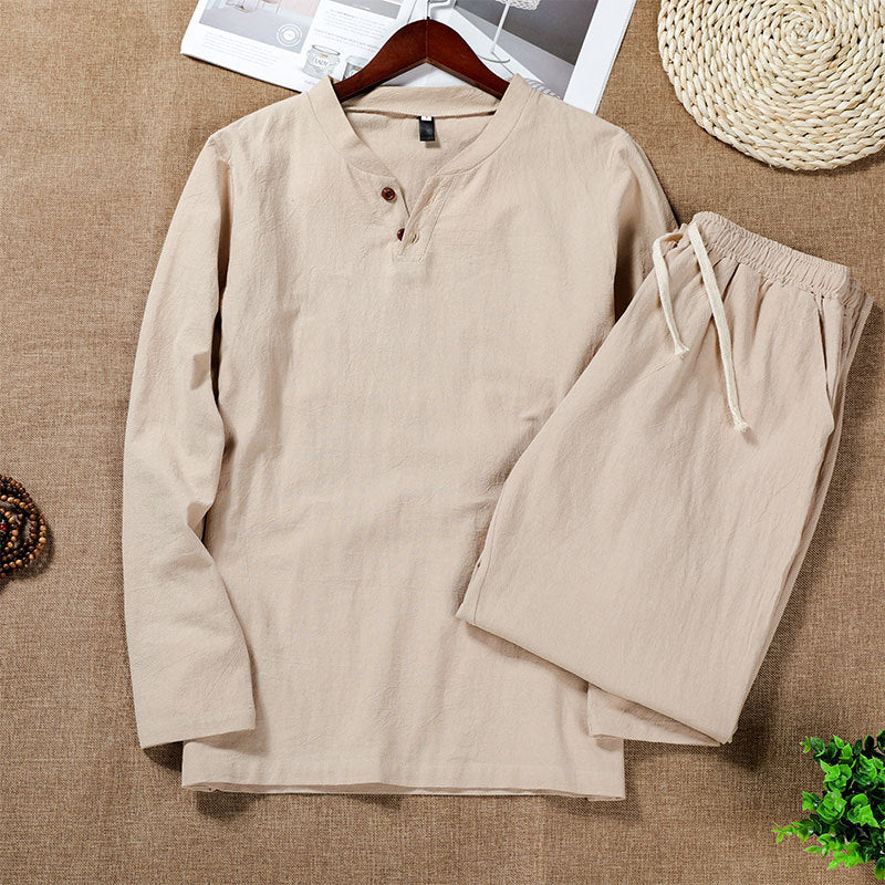 Chinese Style Linen Suit T-shirt Men's Cotton Linen