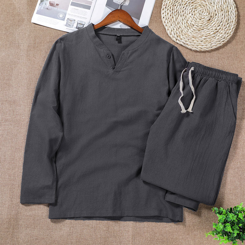 Chinese Style Linen Suit T-shirt Men's Cotton Linen