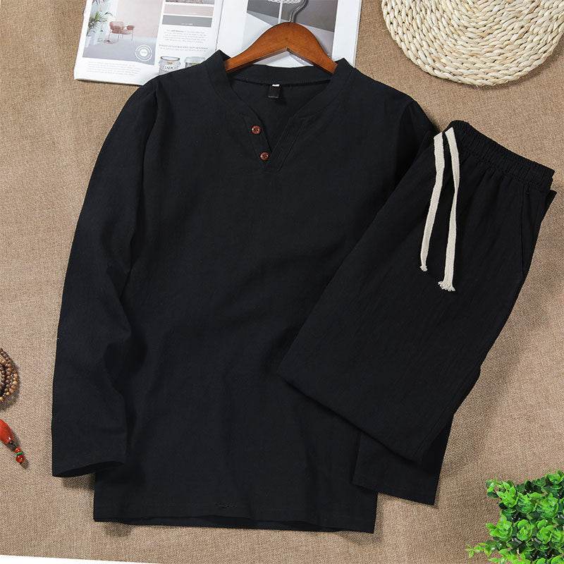 Chinese Style Linen Suit T-shirt Men's Cotton Linen - Mubimart